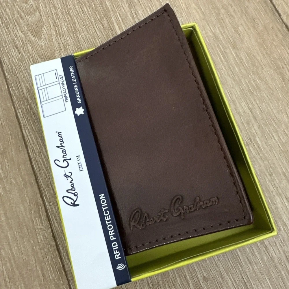 Robert Graham NESTER Trifold Leather Wallet‎ Brown RFID Protected Men's $88 NEW